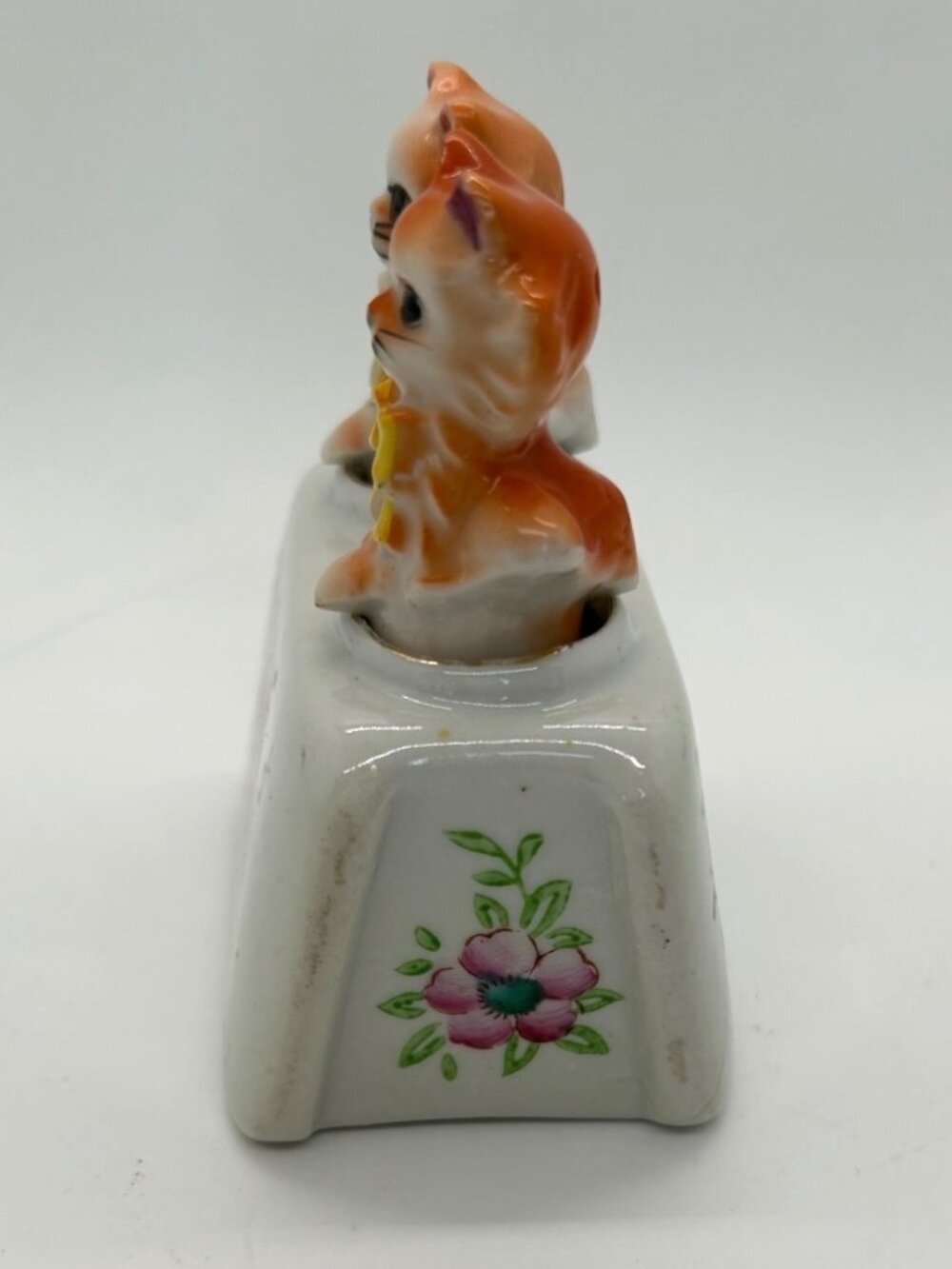 Vintage Ceramic Cat Salt & Pepper Shakers Nodders Floral Base Orange & White - Picture 6 of 16